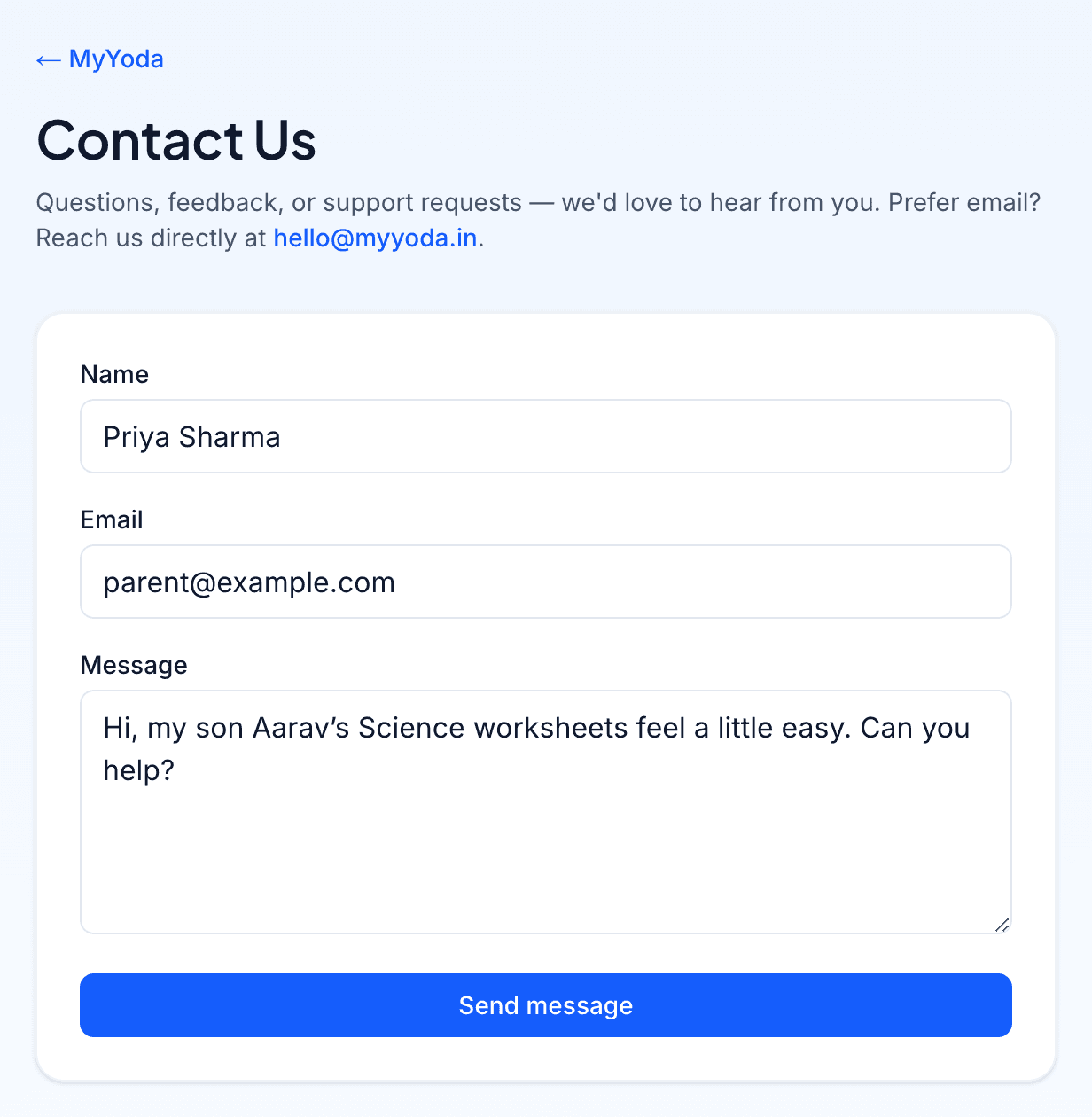 Contact Us form