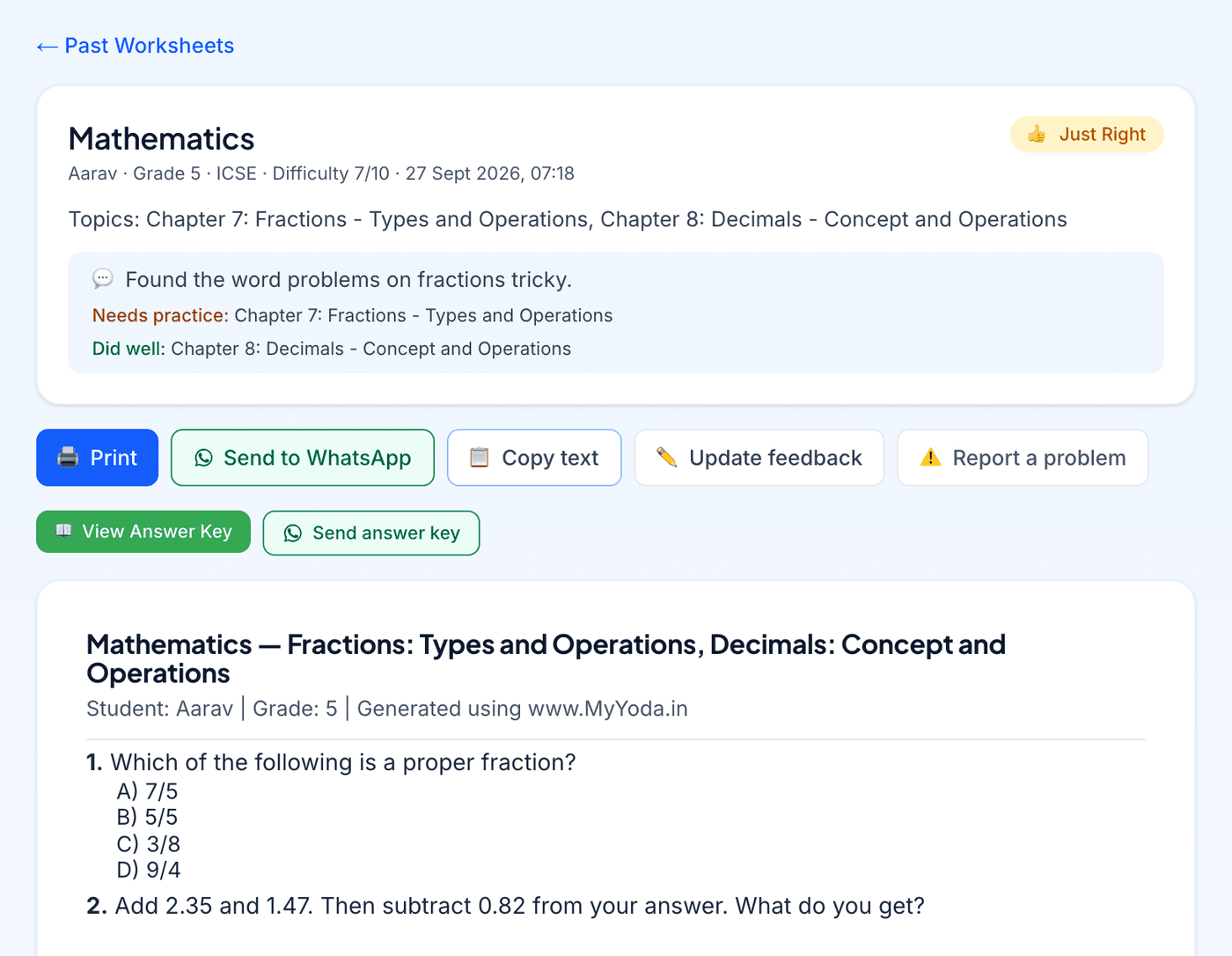 A past worksheet opened, with all its actions