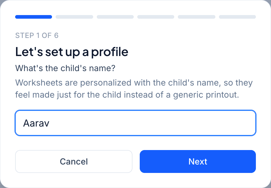 First step of the Add Child setup