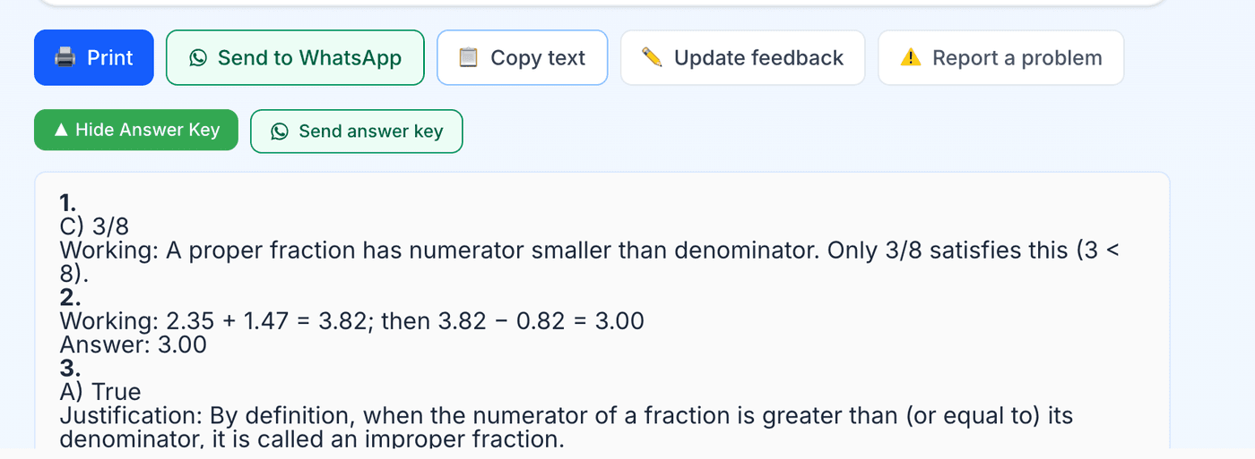 An answer key with worked solutions