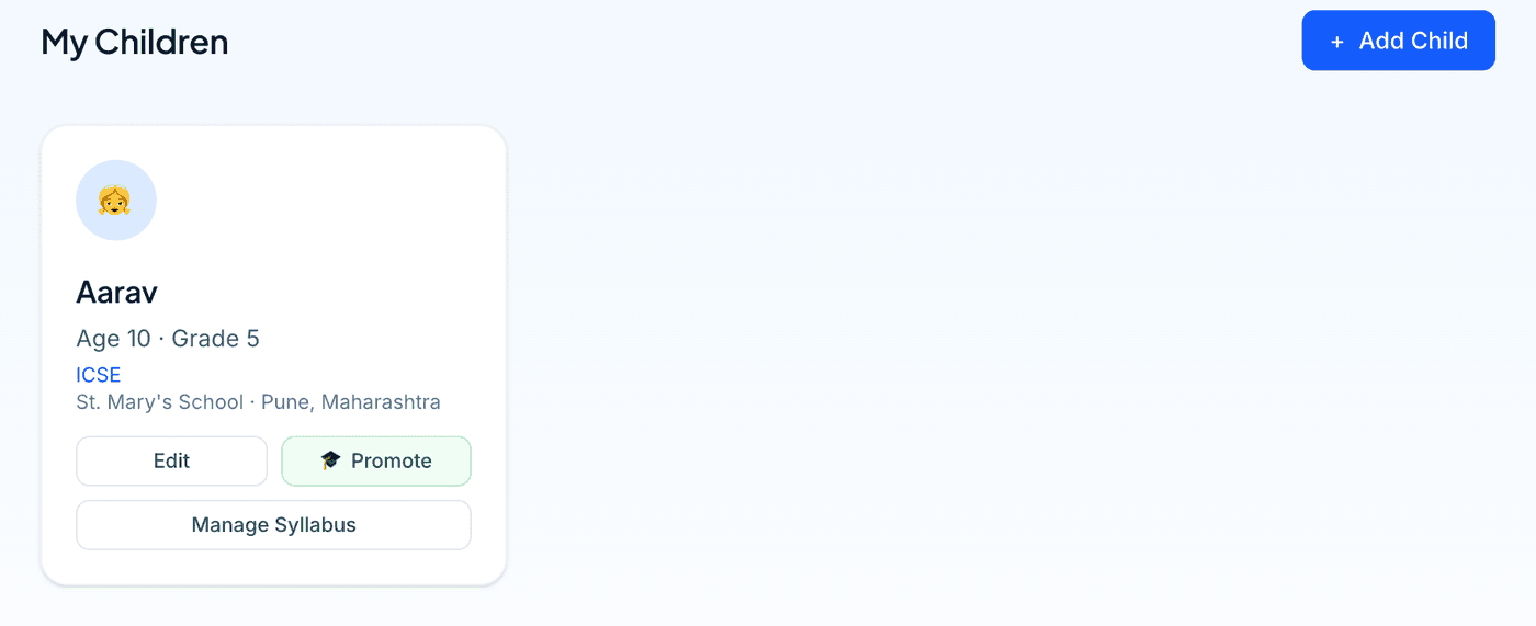 My Children page with the Add Child button