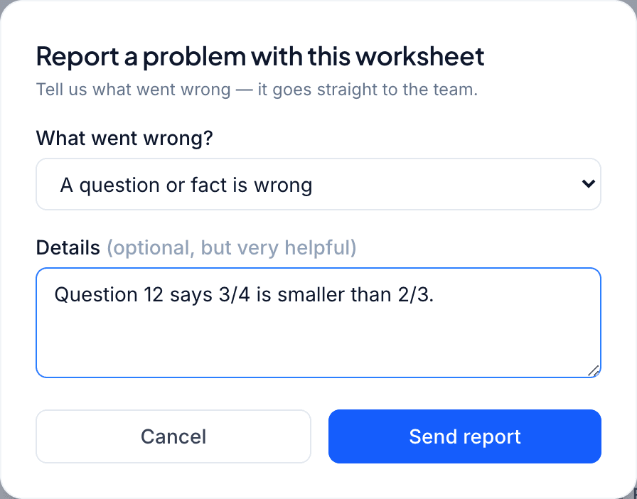 Report a problem dialog