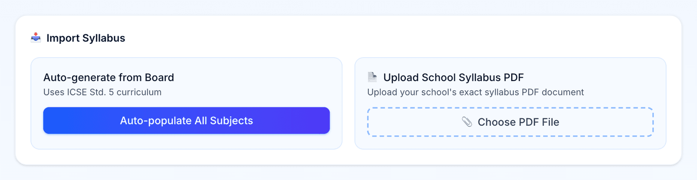 Import Syllabus with the Auto-populate and Upload School Syllabus PDF options